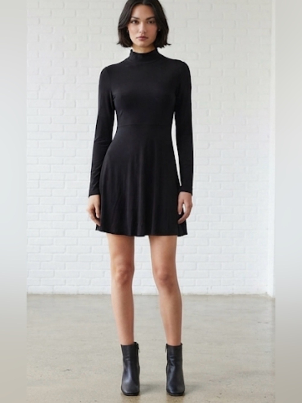Vintage 90s Betsey Johnson Black Mock Neck Long Sleeve Mini Dress - Size P